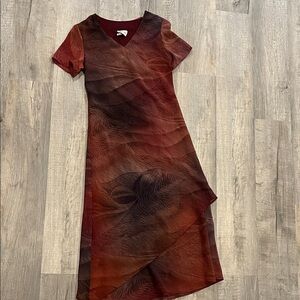 Elegant Asymmetrical Dress in Red and Brown